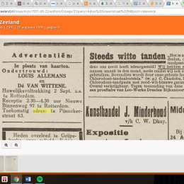 Dit is een advertentie uit de ‘Middelburgsche Courant’ uit 22 augustus 1931. Het kondigt de trouwceremonie van Betje’s ouders, Louis Allemans en Duifje van Wittene, aan. 